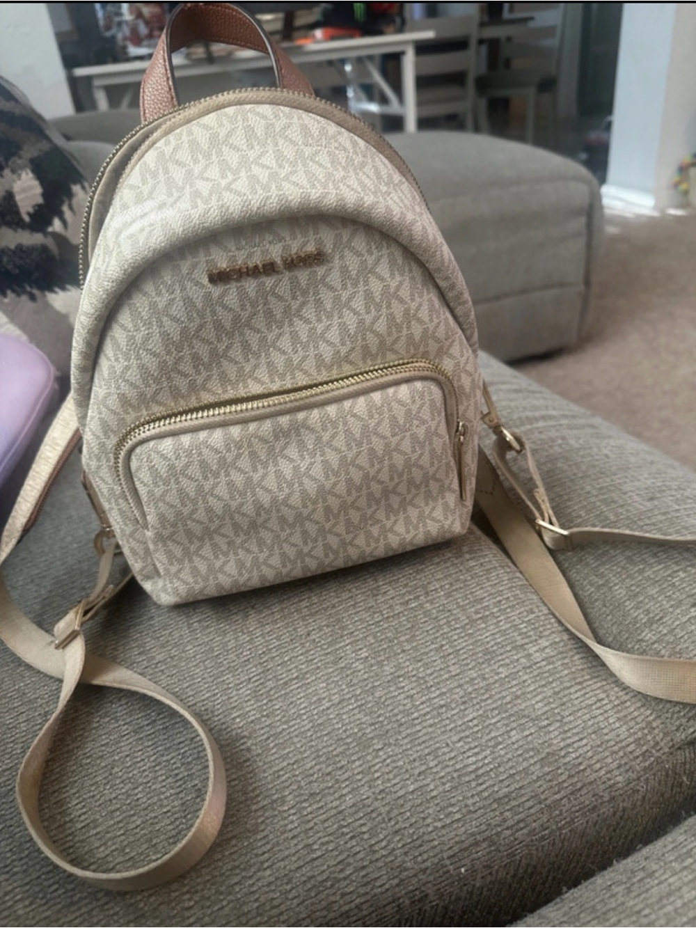 Michael Kors Ivory Beige Signature Mini Backpack